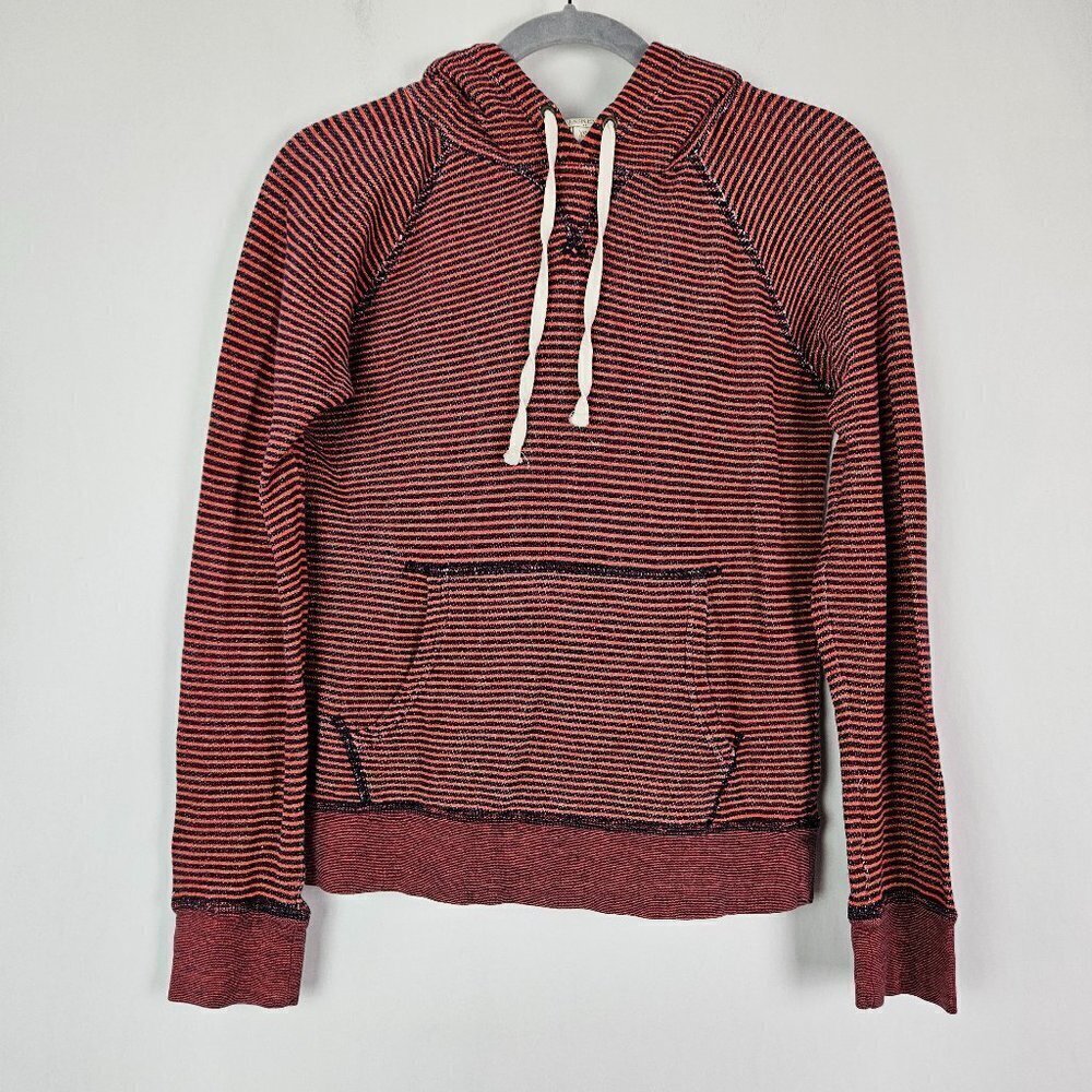J. Crew Red/Navy Blue Stripe French Terry Pullover Hoodie Sweatshirt XS 50480 - Picture 2 of 8